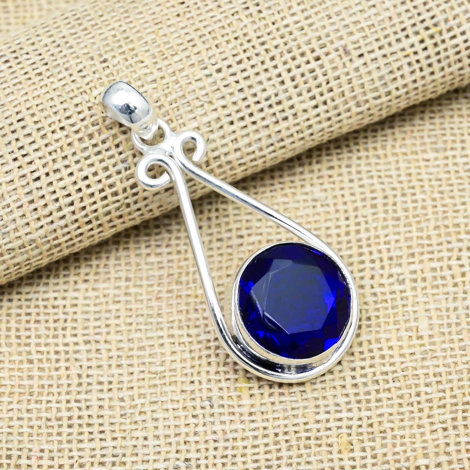 Blue Sapphire Gemstone Handmade 925 Sterling Silver Jewelry Pendant