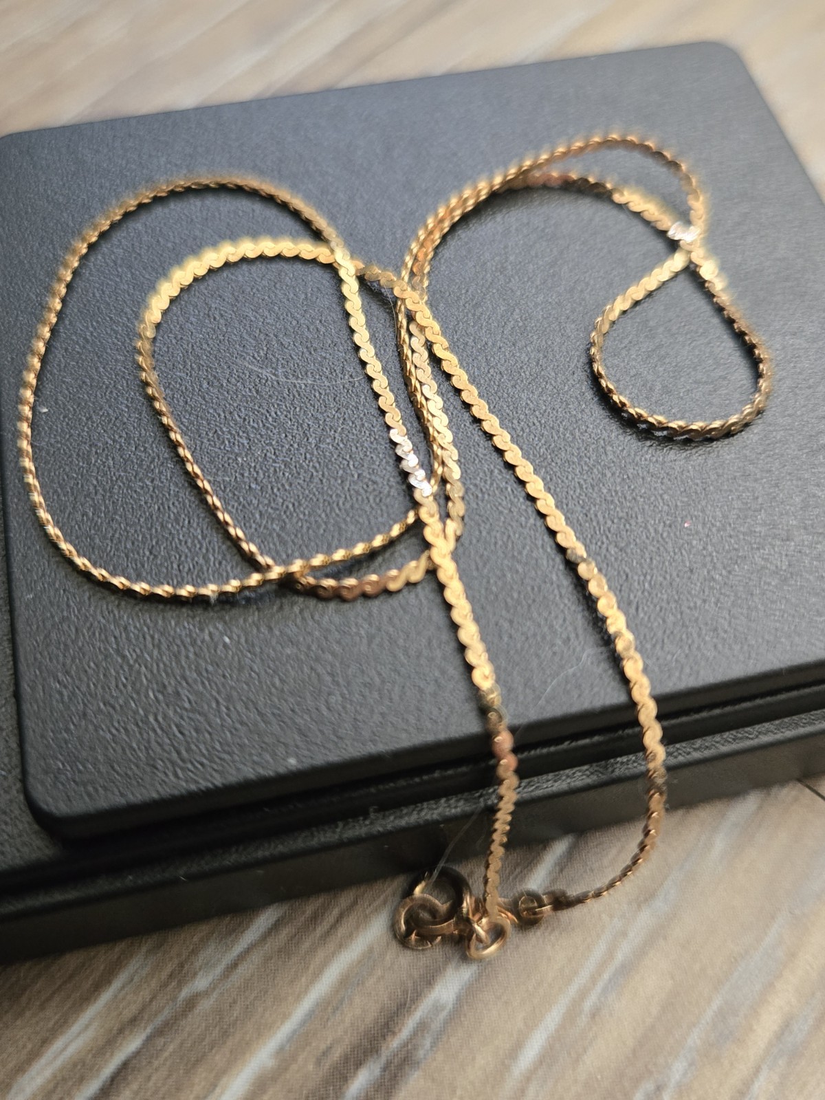 14k solid yellow gold chain serpentine flat 1mm necklace, s-link 14in, 1.54g