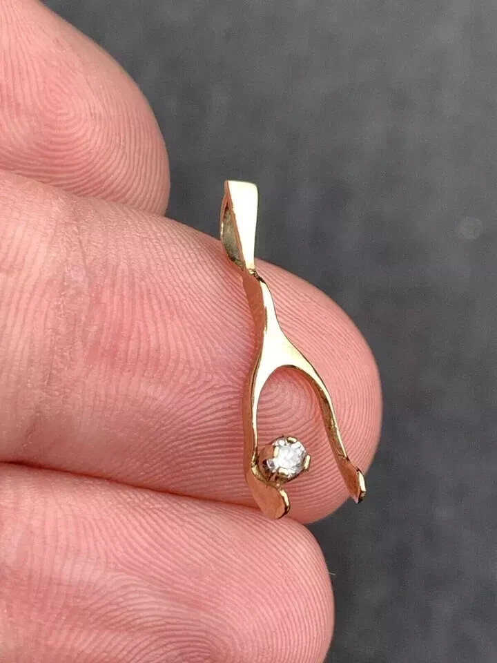 Vintage Inspired Wishbone Pendant 0.20 Ct Real Moissanite 14K Yellow Gold Finish