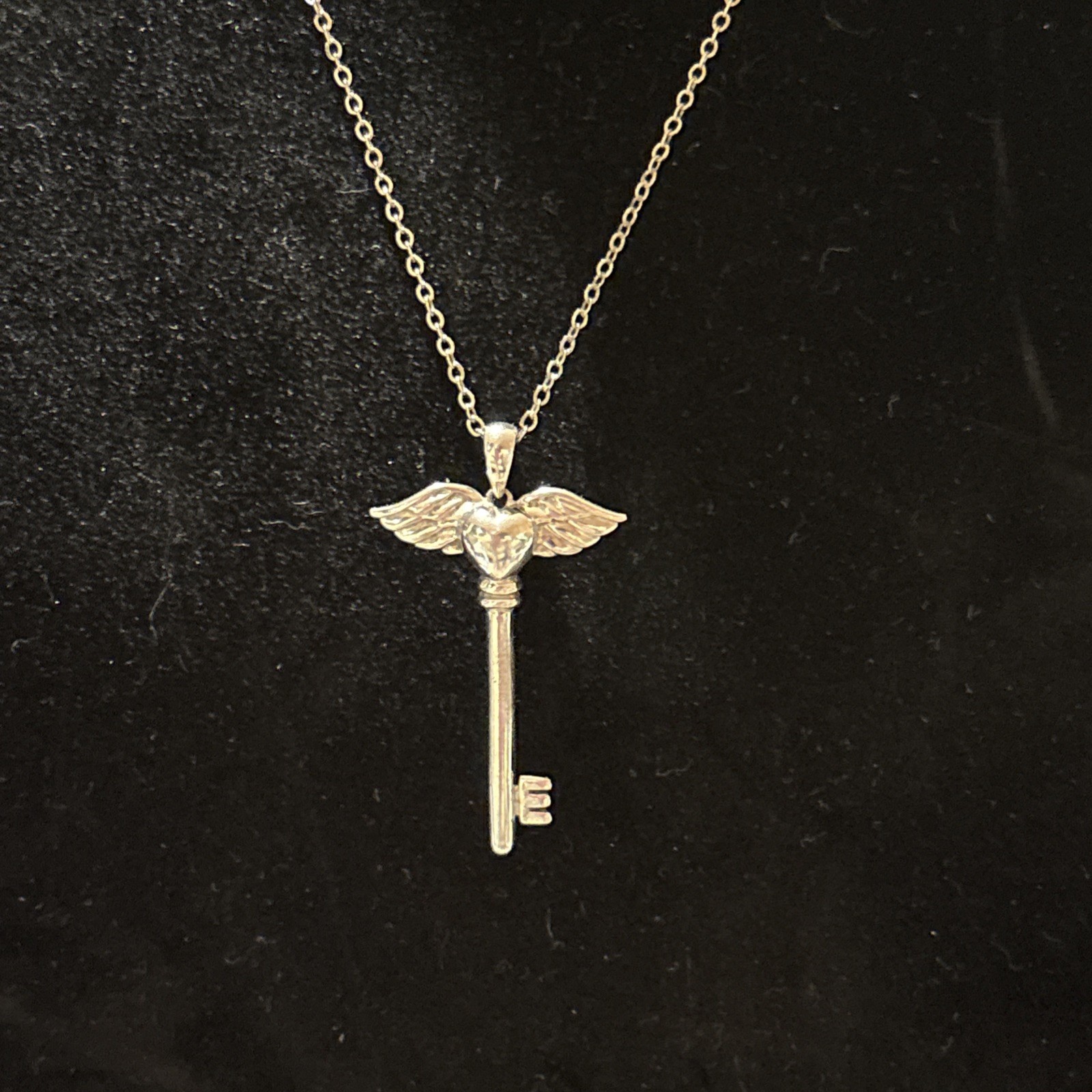 Sterling Silver Key To My Heart with Angel Wing On 20” Chain. Beautiful Memory