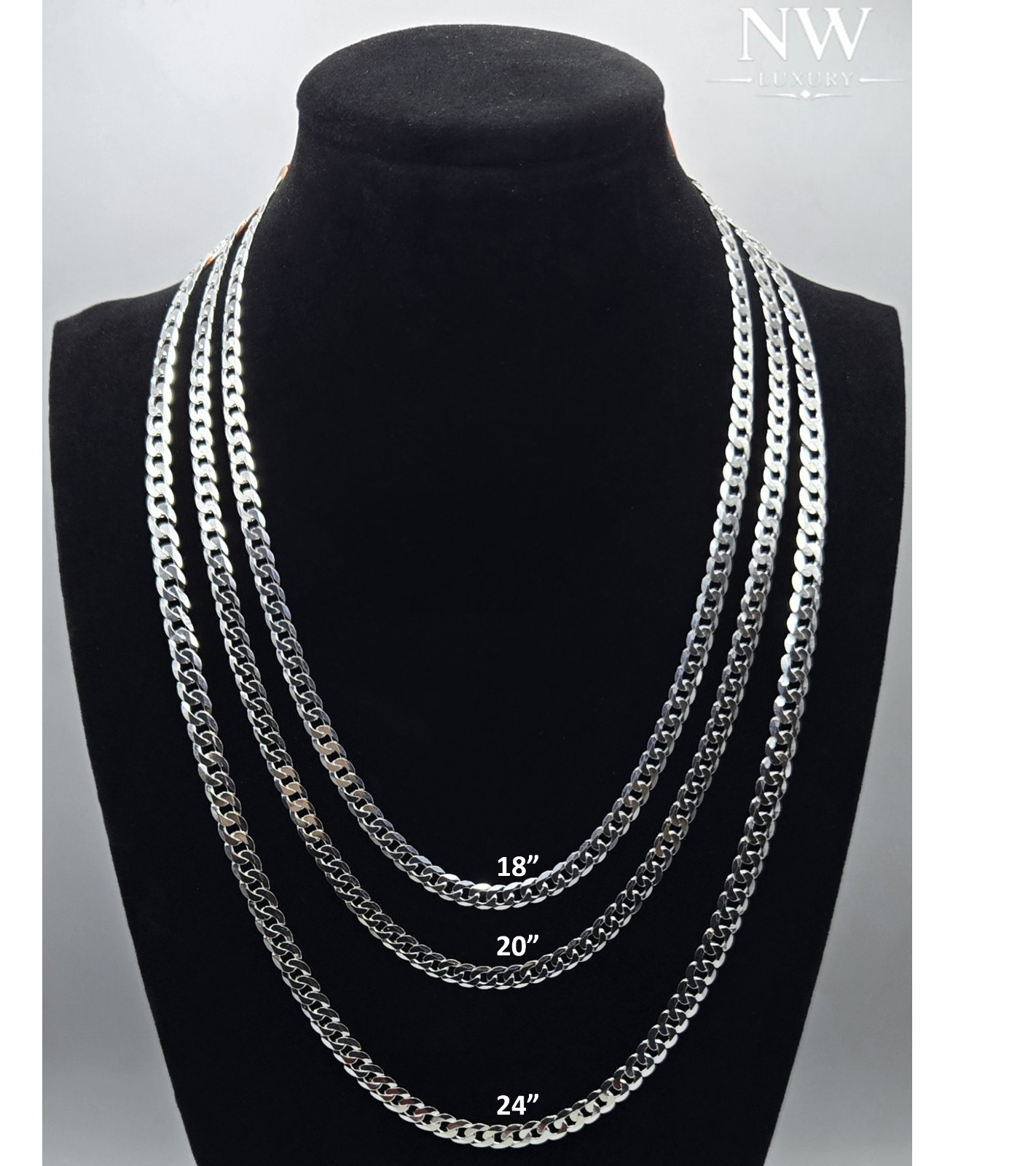 CUBAN CURB Chain Necklaces, 925 Sterling Silver, Italy Handmade, 6mm-7mm