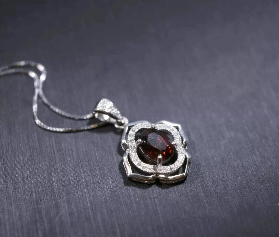 1Ct Round Cut Lab Created Diamond Red Garnet Charm Pendant 14K White Gold Plated