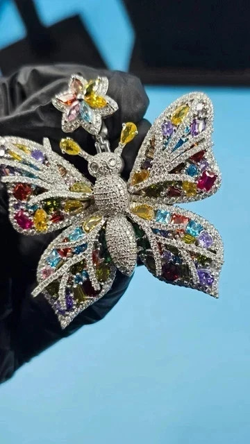 3.50Ct Round Cut Real Moissanite Women’s Butterfly Pendant 14K White Gold Plated