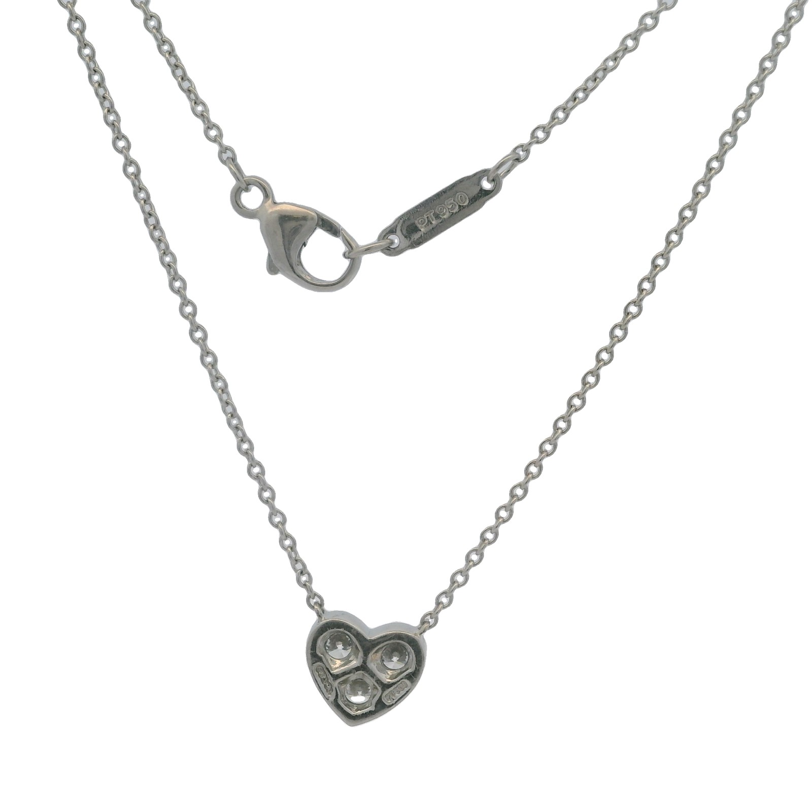 Tiffany & Co Solid 950 Platinum 3 Diamond 0.30ctw Sentimental Heart 16″ Necklace