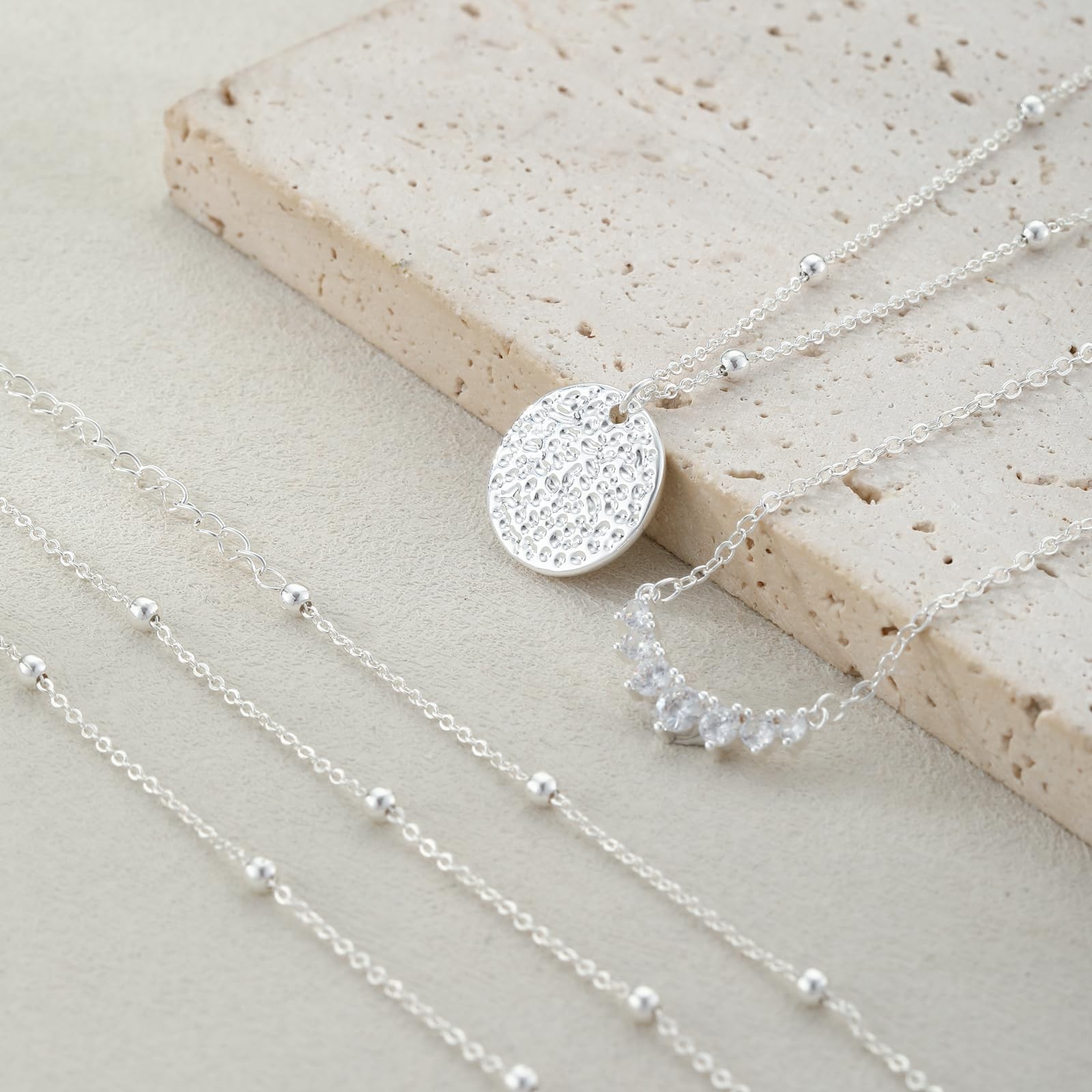 Layered Silver Necklaces for Women, Stackable Stack Necklaces for Women Trendy L