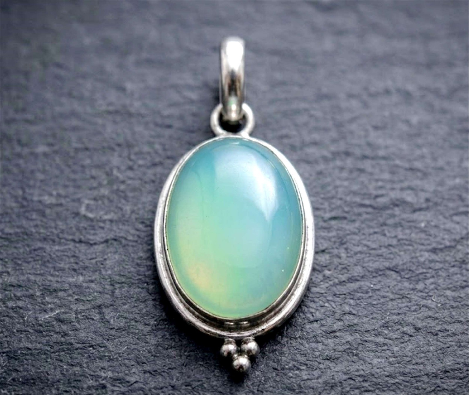Aqua Chalcedony Bezel Pendant • Sterling Silver 925 • 18″ Braided Cord • 6667