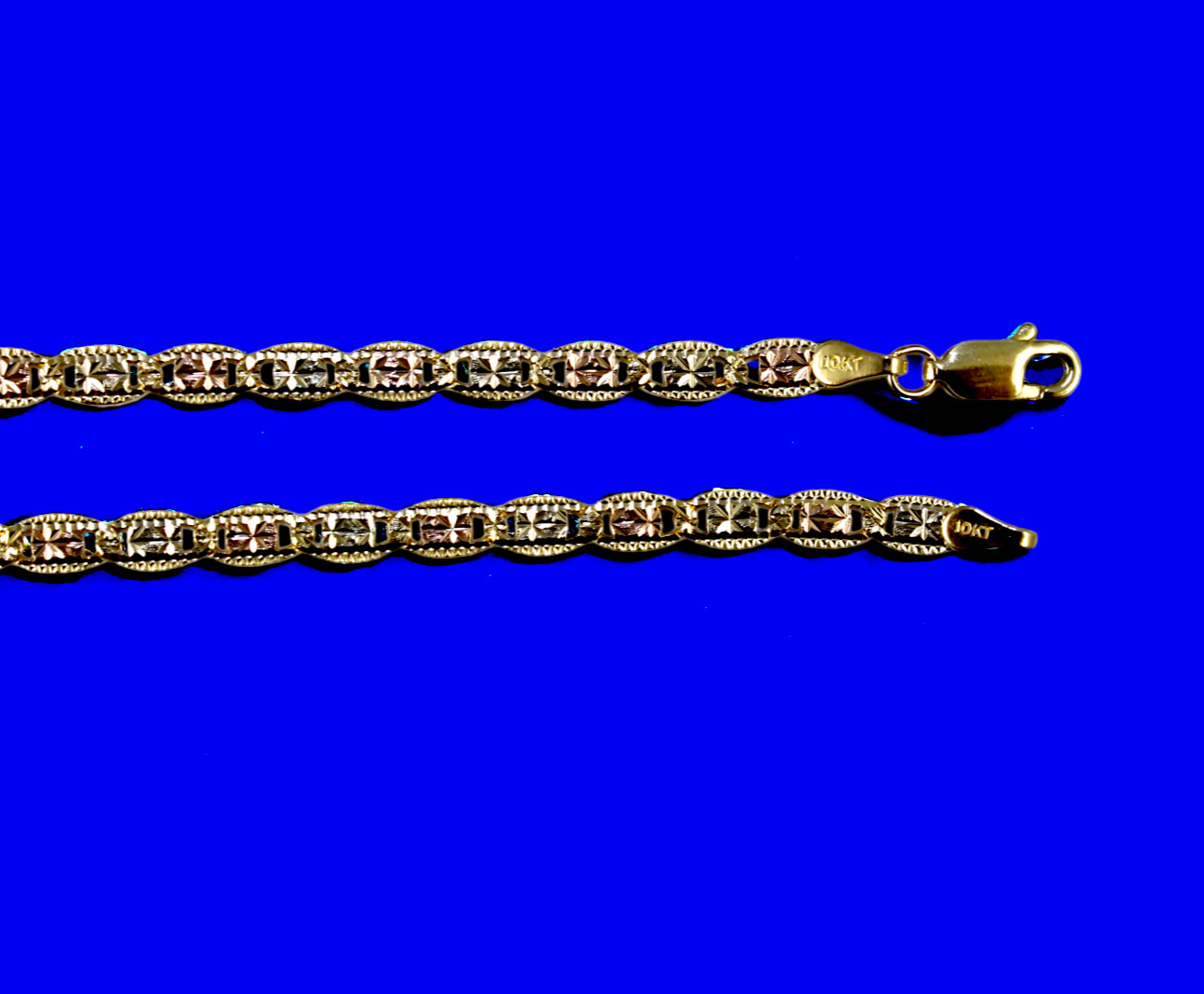 10K Tri Color Gold Solid Valentino Mariner Anchor Chain Necklace DC 2mm-4mm