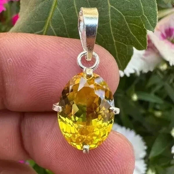 22 Ct Natural Yellow Sapphire Oval Cut 925 Solid Silver Pendant Gemstone+ Gift