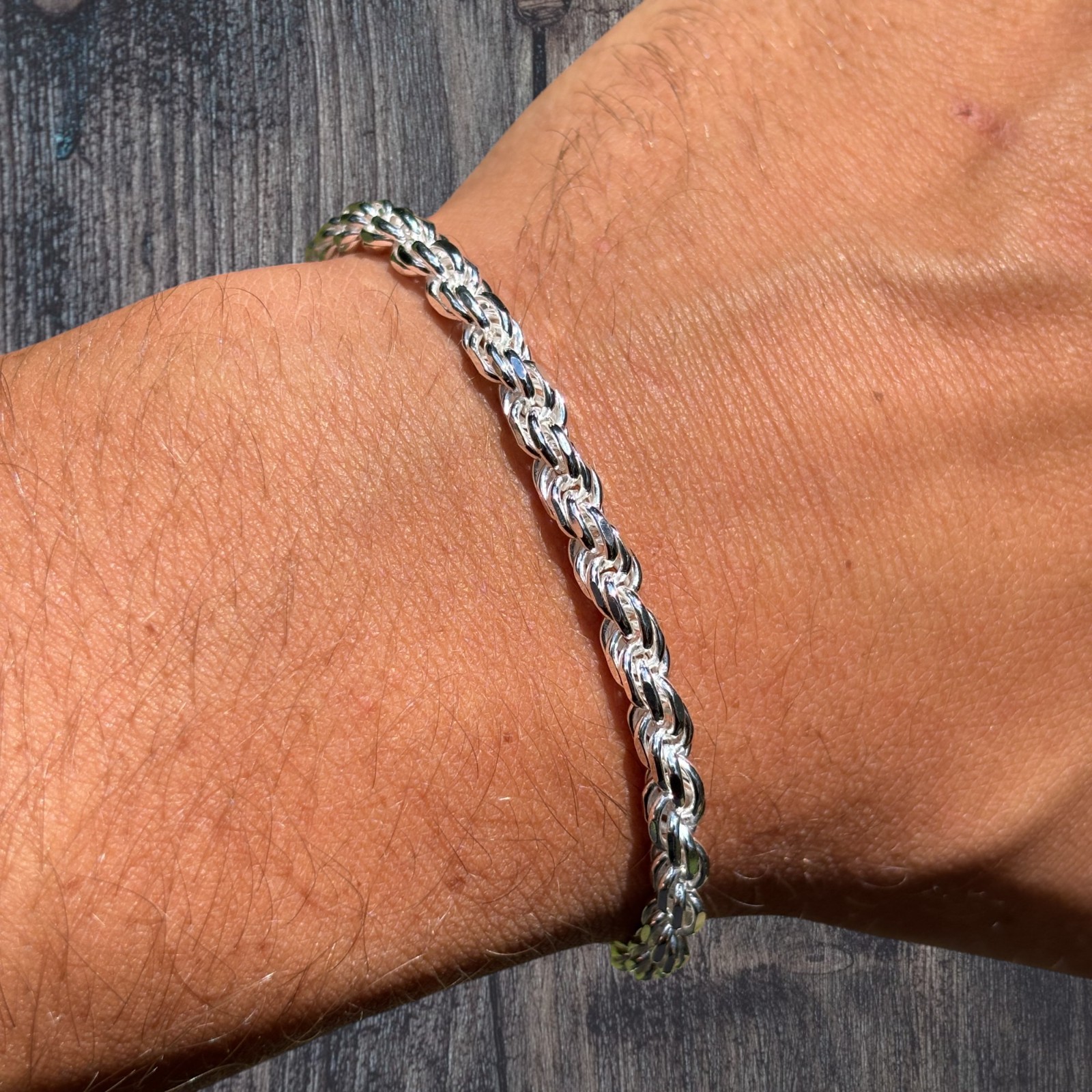 5mm Diamond Cut Rope Bracelet – Solid 925 Sterling Silver Or 14k Gold Vermeil