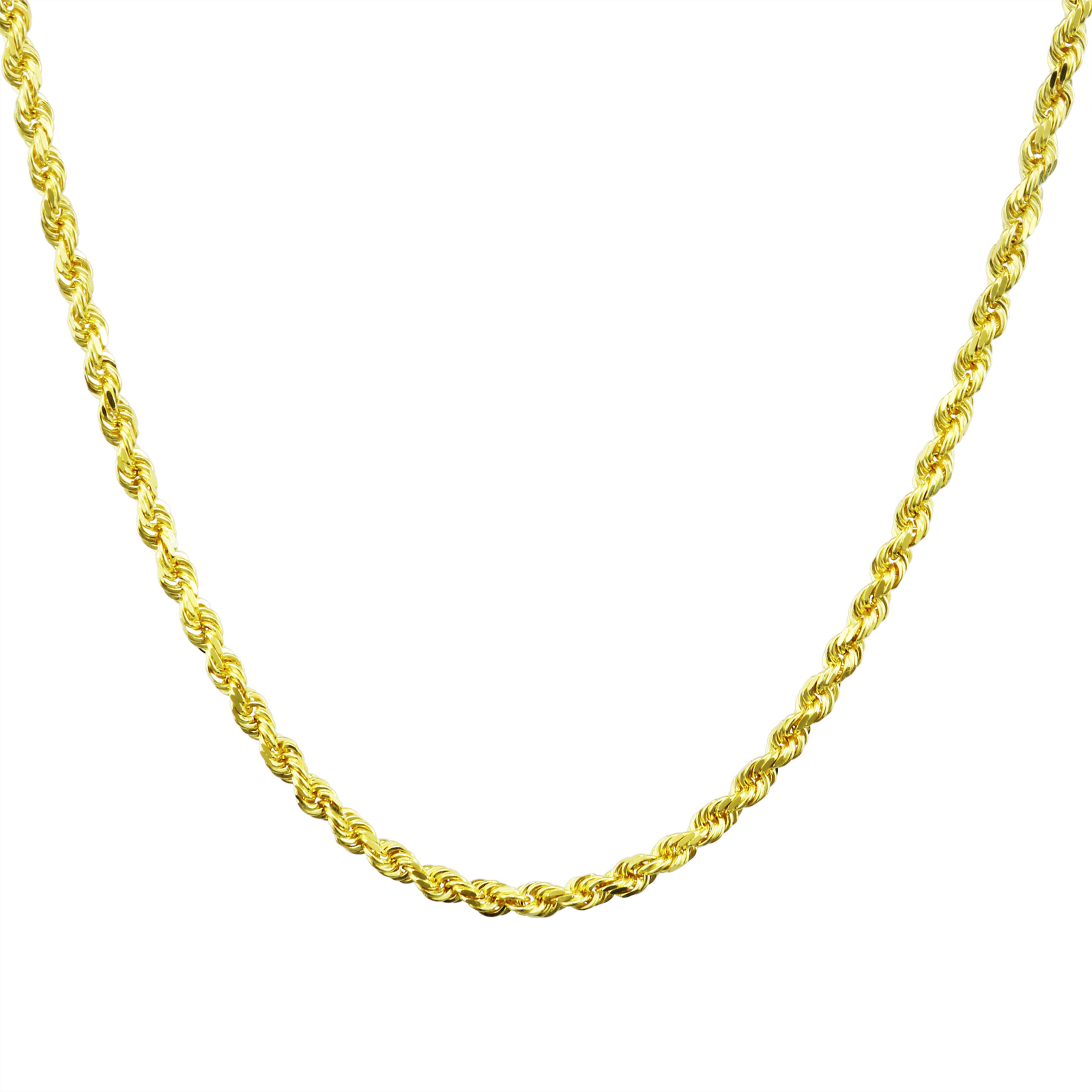 10K Yellow Gold 3mm Solid Mens Diamond Cut Italian Rope Chain Necklace 18″- 30″