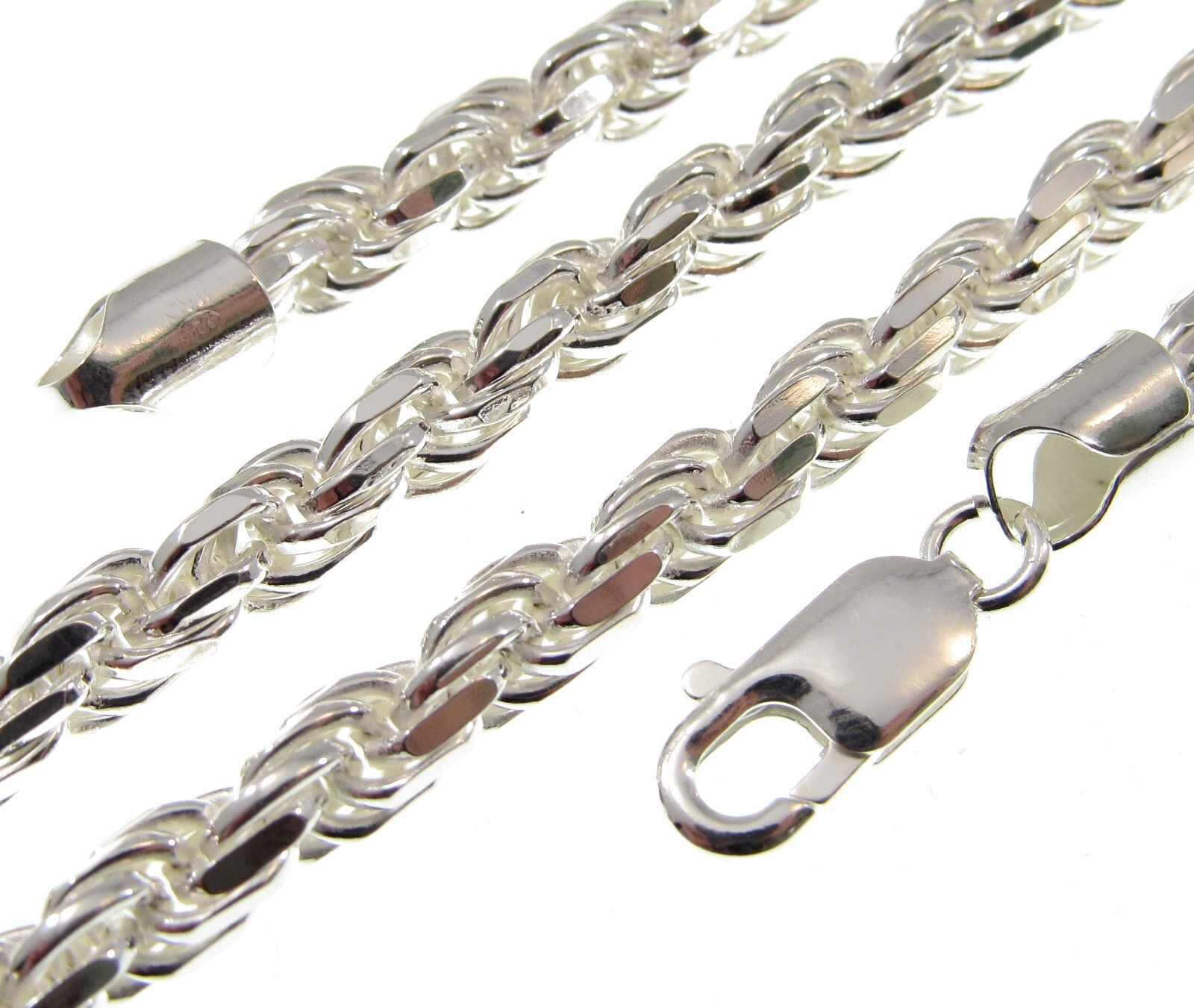 6MM Solid 925 Sterling Silver DIAMOND CUT ROPE CHAIN Bracelet or Necklace Italy