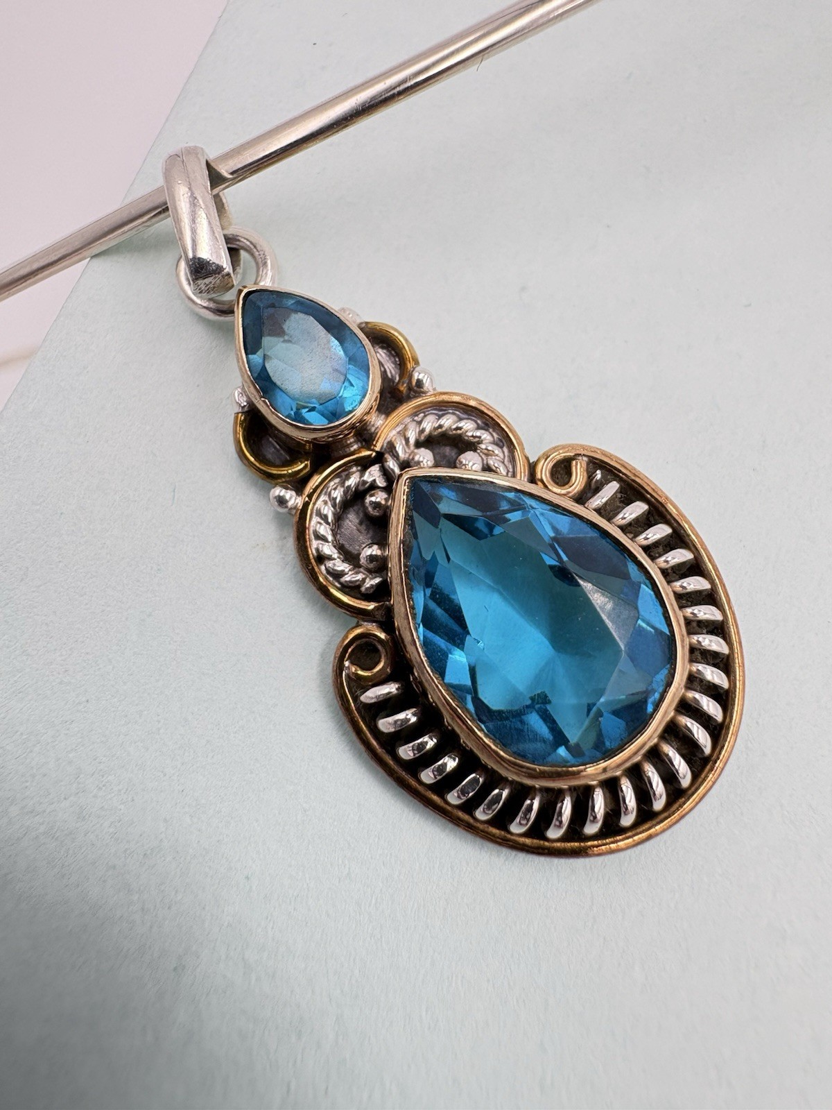 925 Sterling Silver Blue Topaz Teardrop Pendant – Pendant Only