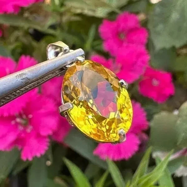 22 Ct Natural Yellow Sapphire Oval Cut 925 Solid Silver Pendant Gemstone+ Gift