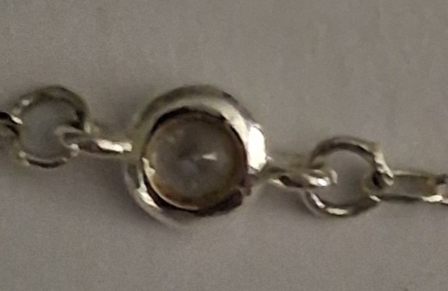 Silver tone Station Cable Chain Necklace Lobster Clasp with small clear stones