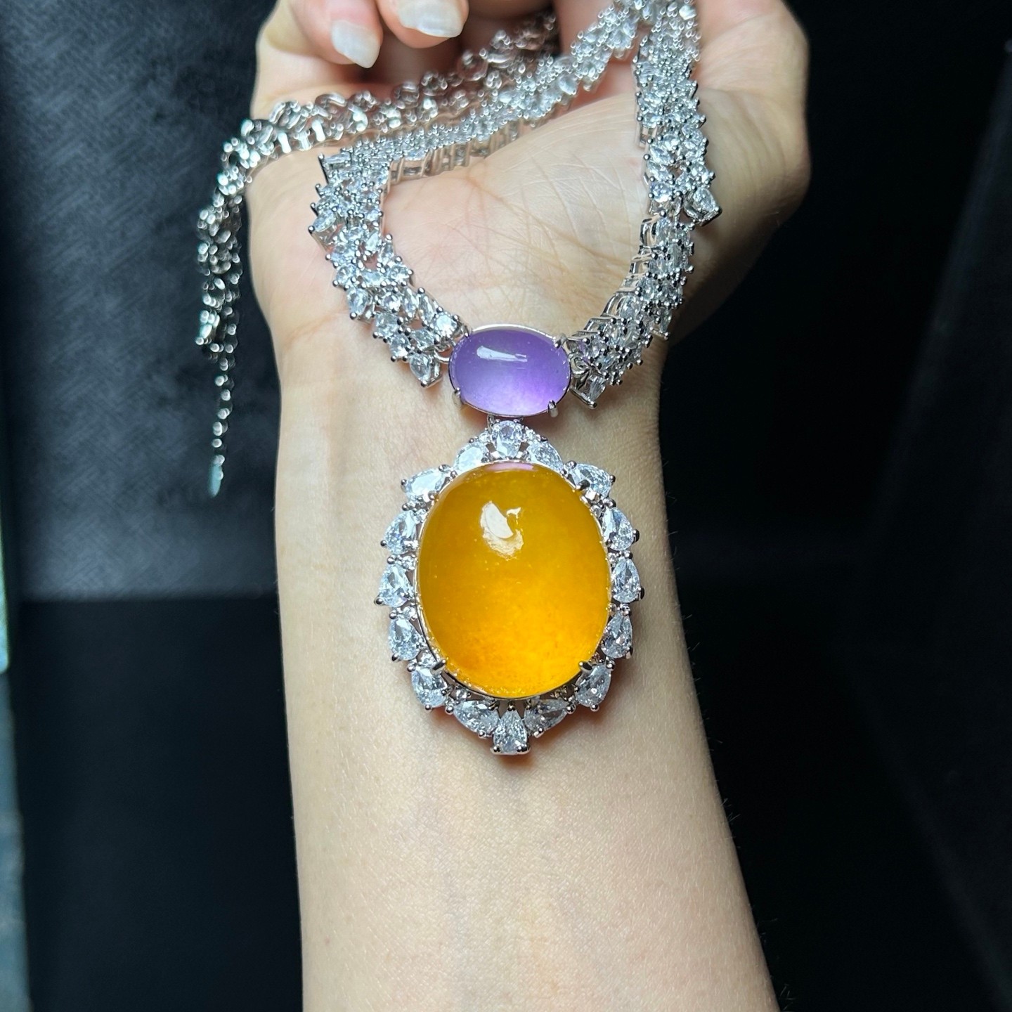 Real Natural Perfect High Ice Yellow Myanmar Jade Jadeite Pendant&Necklaces