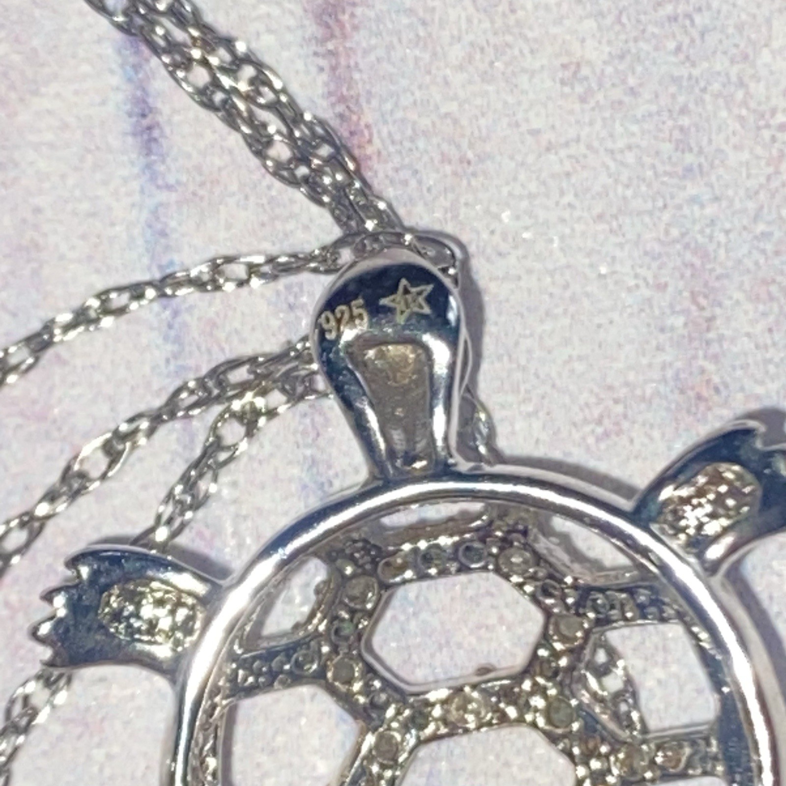 Sterling Silver Diamond Turtle Pendant Necklace 1/10 CTW 925 20” Beach Ocean