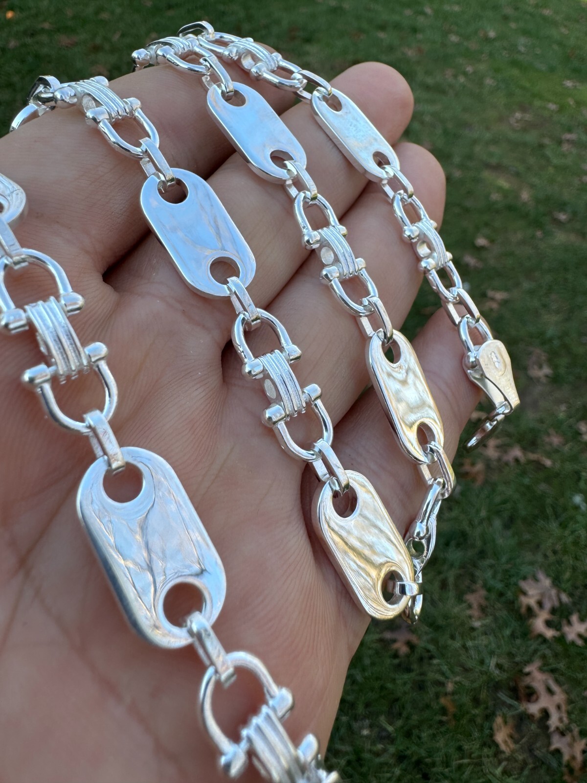 10mm Real 925 Sterling Silver Custom Mariner Ferragamo Link Chain Necklace ITALY