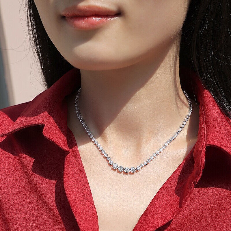 4mm D Color VVS1 Moissanite Tennis Chain Necklace Solid 925 Sterling Silver 18″
