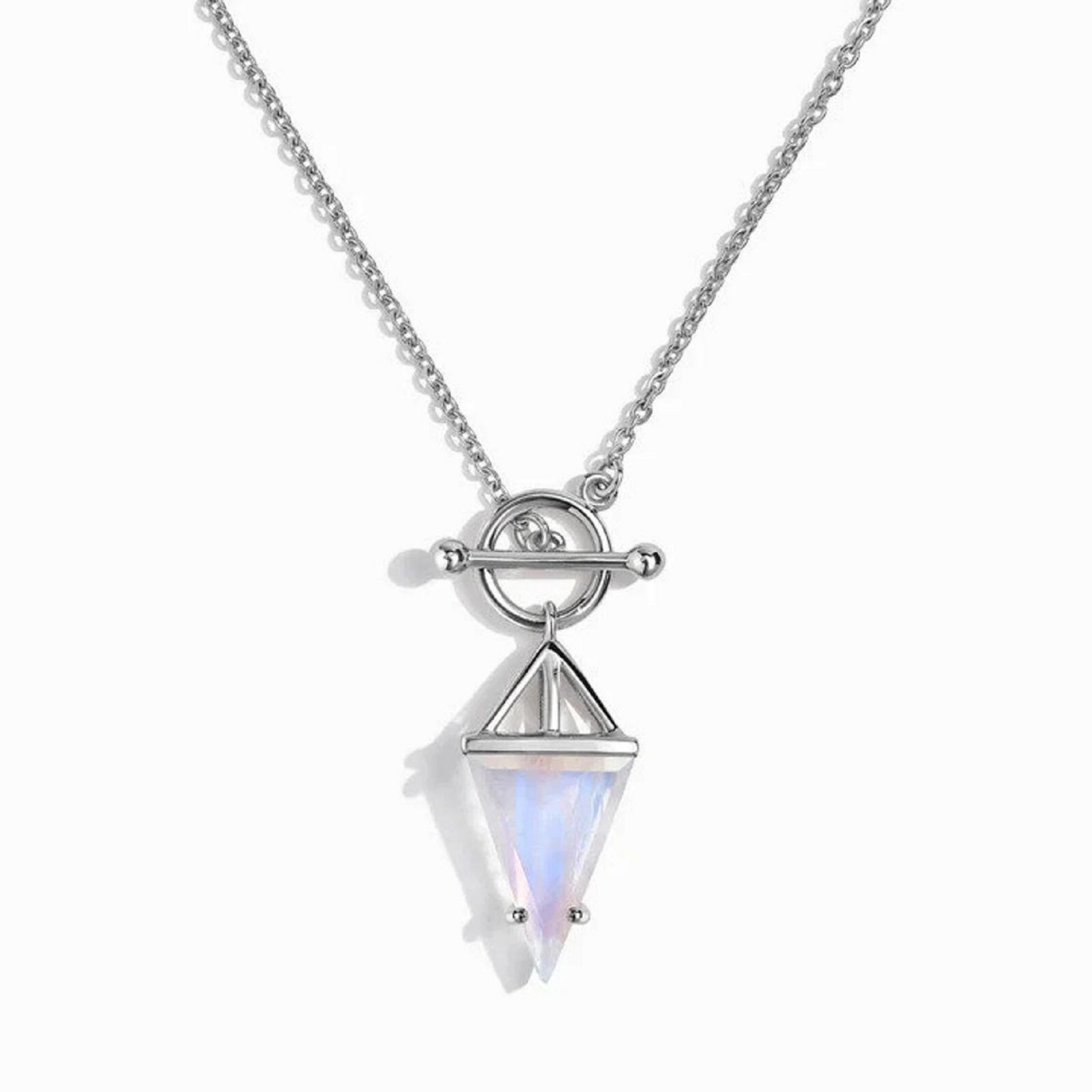Rainbow Moonstone Necklace Silver Handmade Minimalist June Birthstone Pendant