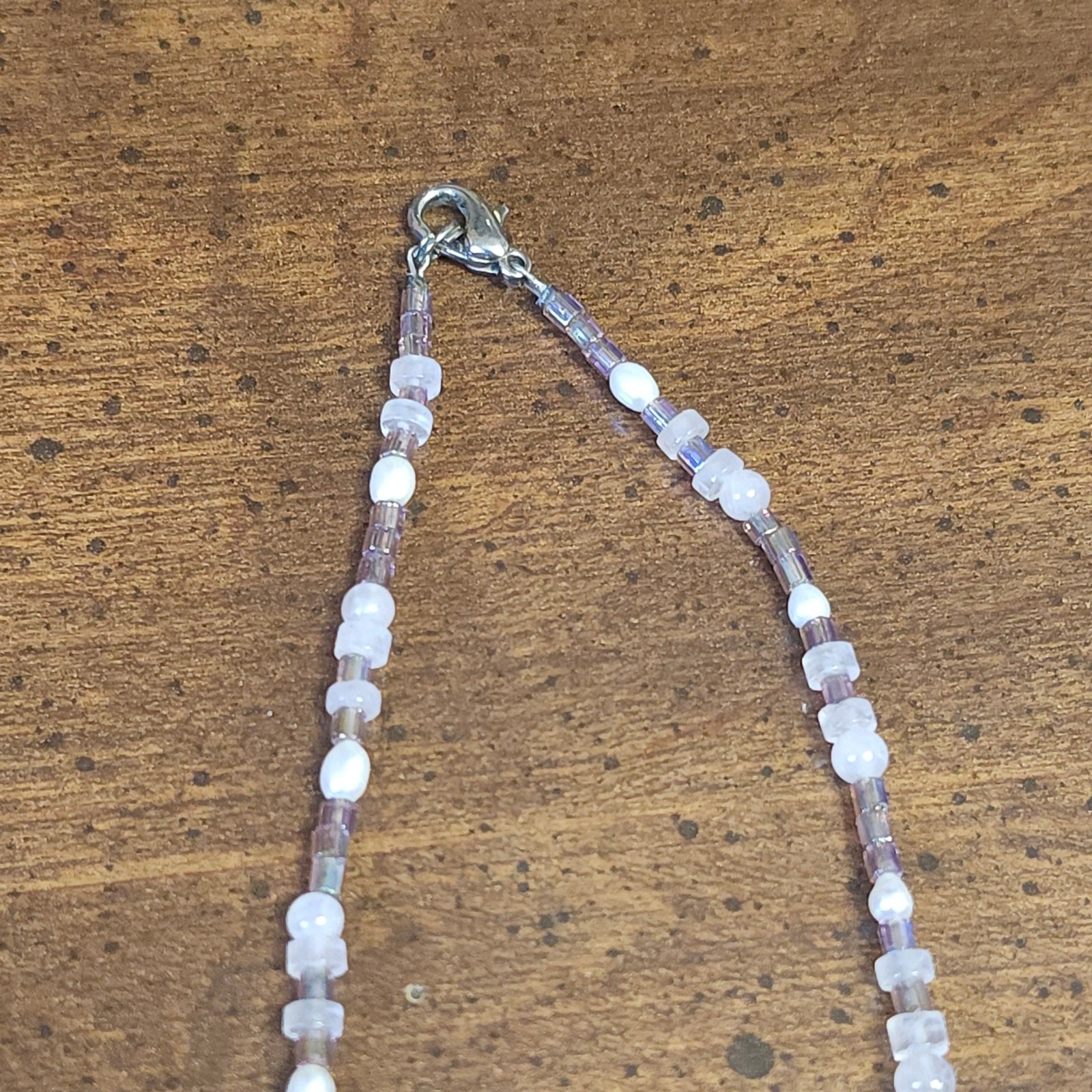 Sterling Silver Pearl Rose Quartz Acrylic Plastic Choker Necklace 15in Pendant