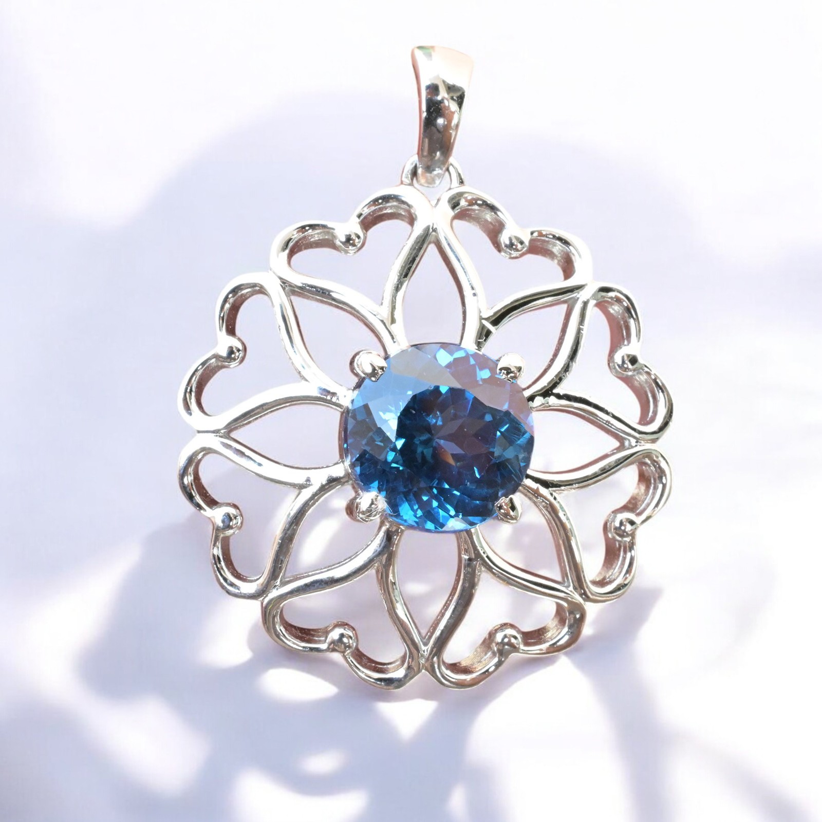 Certified Indicolite Tourmaline 30 Ct Flower Pendant 925 Sterling Silver MG002