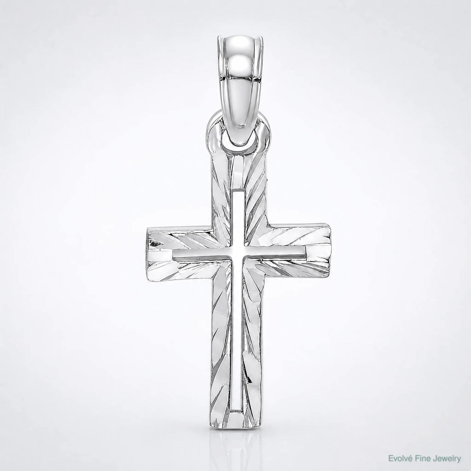 10K / 14K White Gold Diamond-Cut Cross Charm
