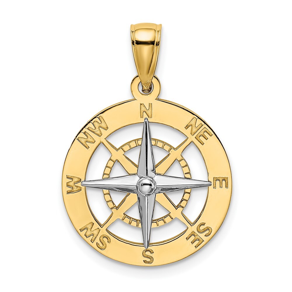 14K Two-tone Gold Nautical Compass Needle Charm Pendant for Women 2.88g