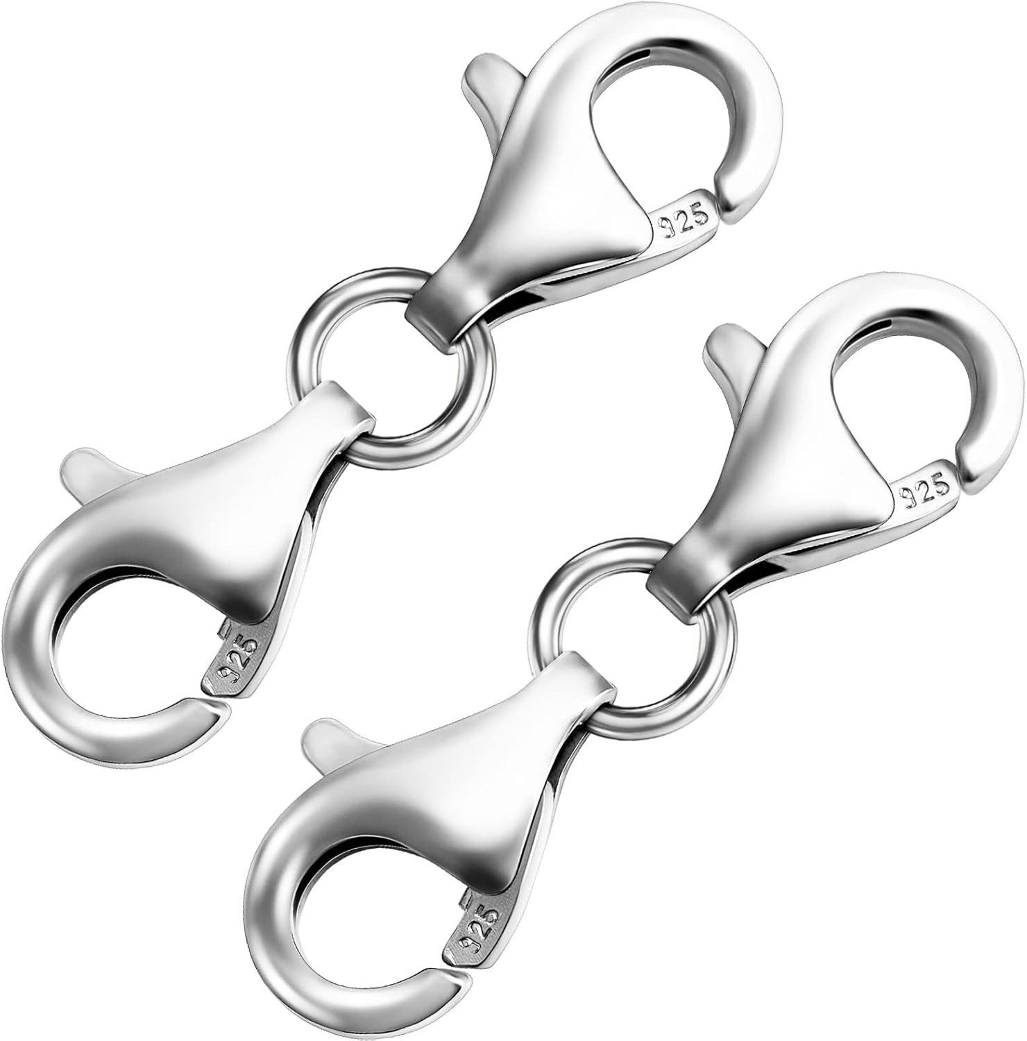 Double Lobster Claw Clasps 925 Sterling Silver Necklace Extender, Double End Des