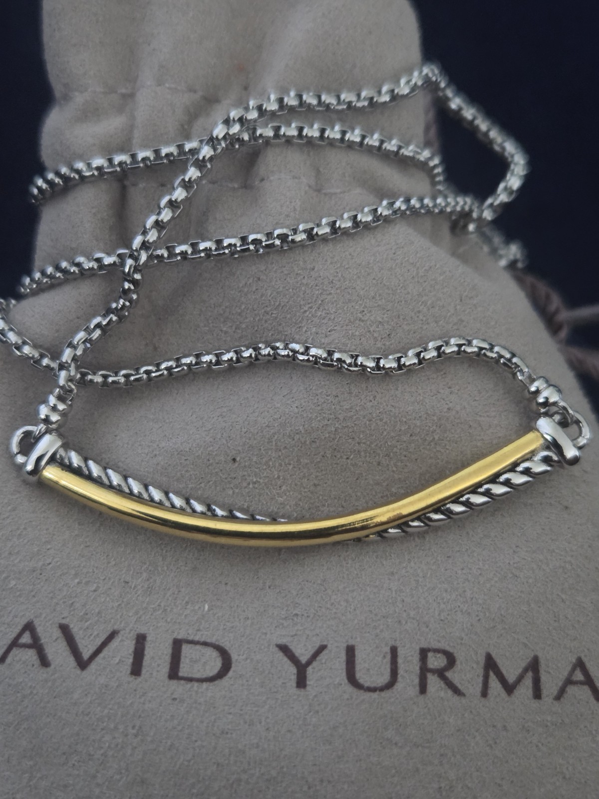 David Yurman Sterling 925 Silver Crossover Bar Necklace 22″ with 18K Gold