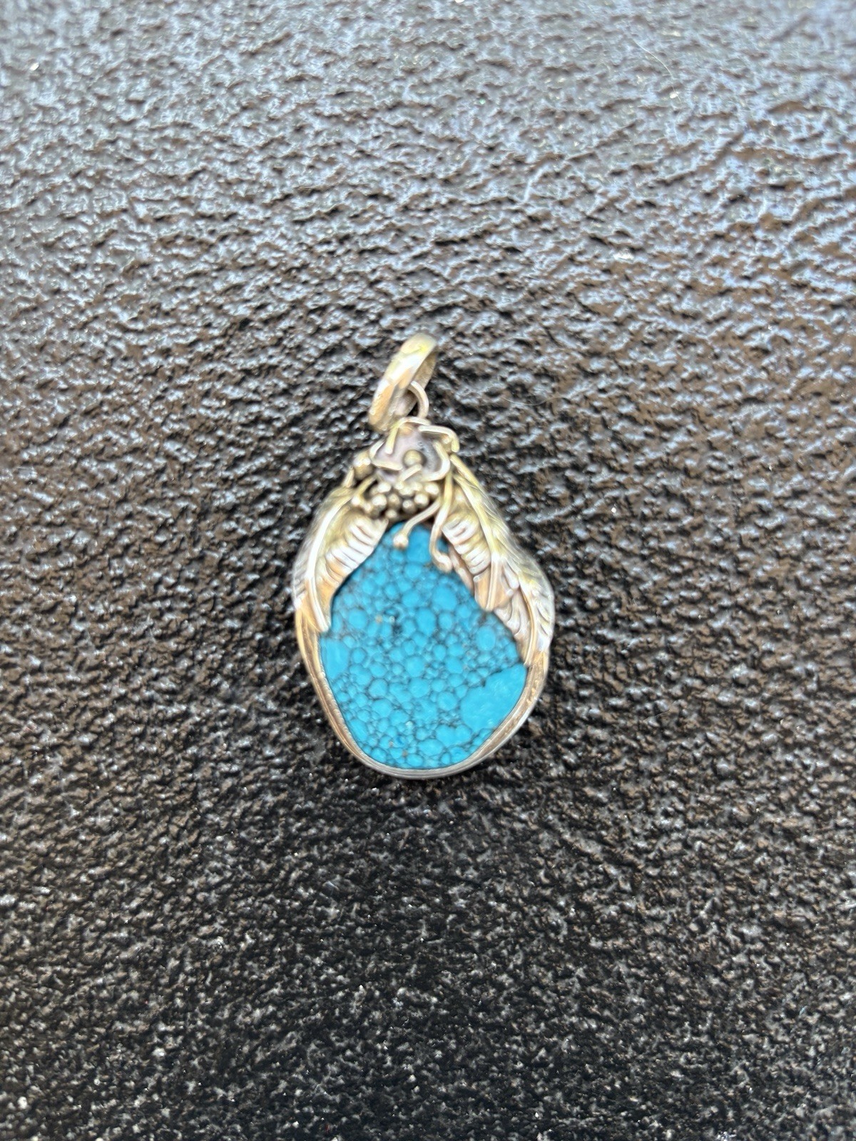 925 Sterling Silver Teardrop Blue Turquoise Bezel Set Charm Pendant Signed