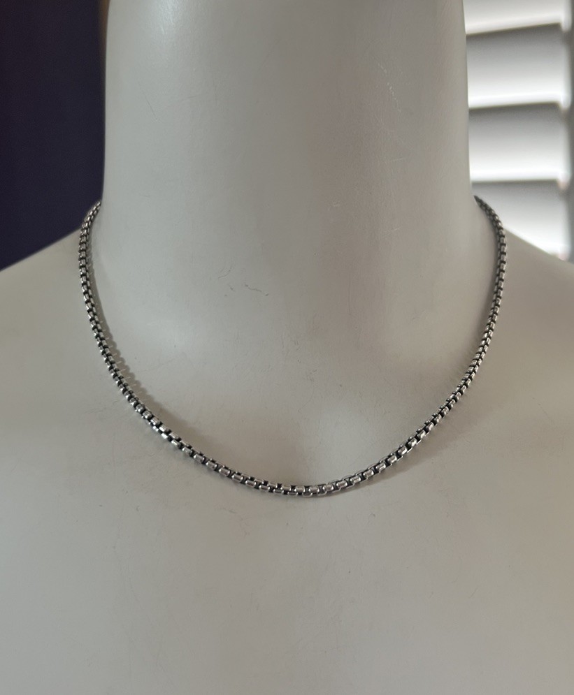 David Yurman Sterling Silver 2.7mm 16” Box Chain Necklace 14k Gold Hangtag
