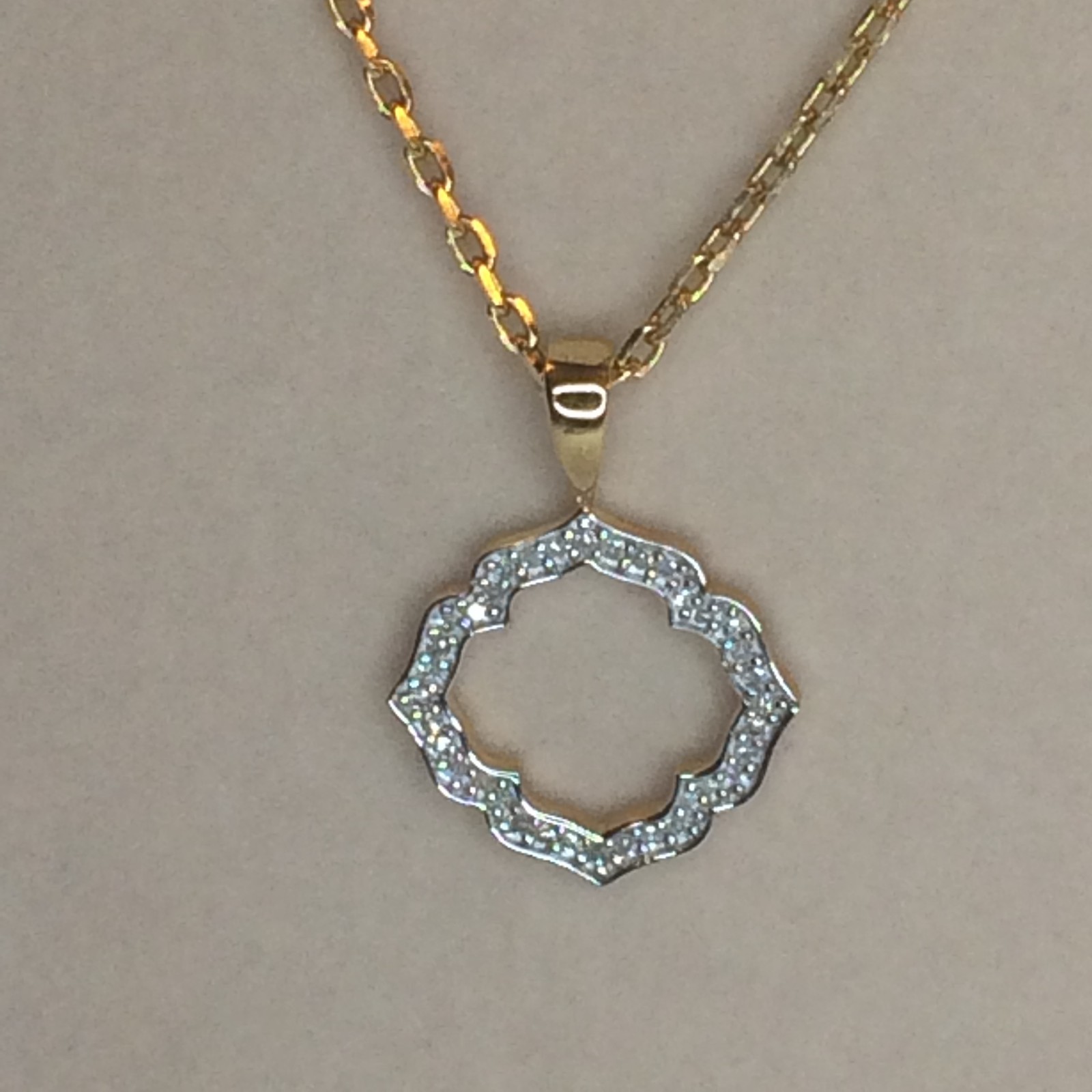 Diamond 0.20 round, sterling silver & 18K yellow gold slide pendant w chain NEW