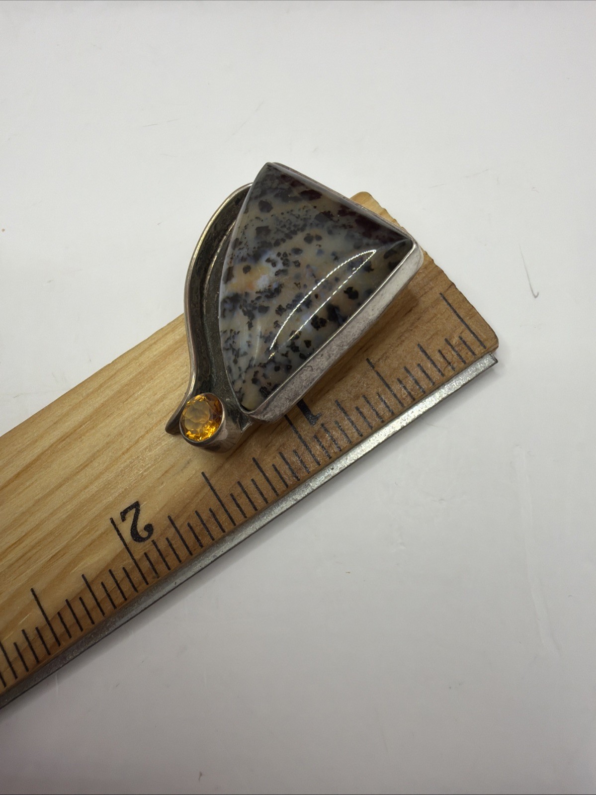 Sterling Silver Montana Agate & Citrine Pendant 15.27 Grams THICK Bezel Artisan