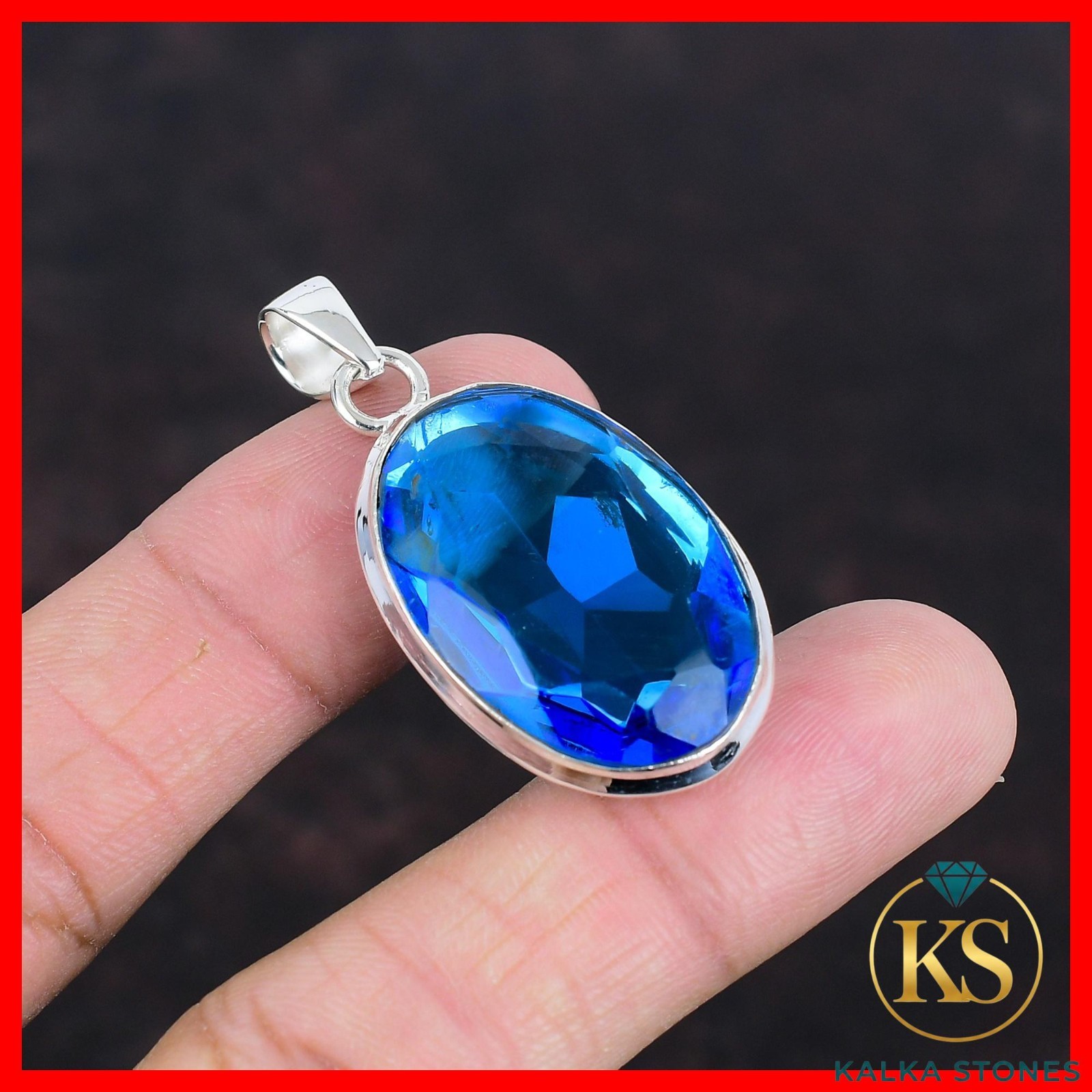 925 Sterling Silver Oval Natural London Blue Topaz Bezel Anniversary New Pendant