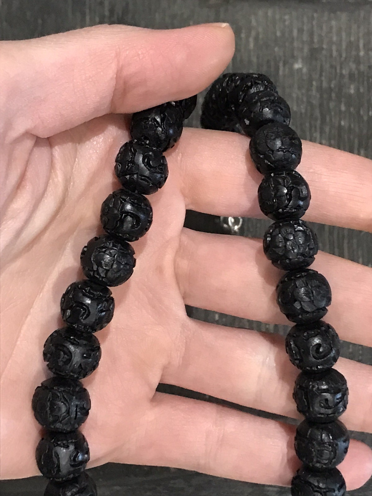 Sterling Silver 925 Black Plastic Beaded Textured Necklace 39.70 g 19” Unisex