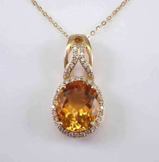 3Ct Oval Cut Lab-Created Diamond Citrine Halo Pendant 14K Yellow Gold Plated