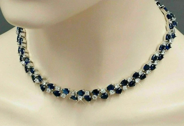 Lab Created Sapphire 8Ct Pear Cut Choker Tennis Necklace 925 Sterling Sliver