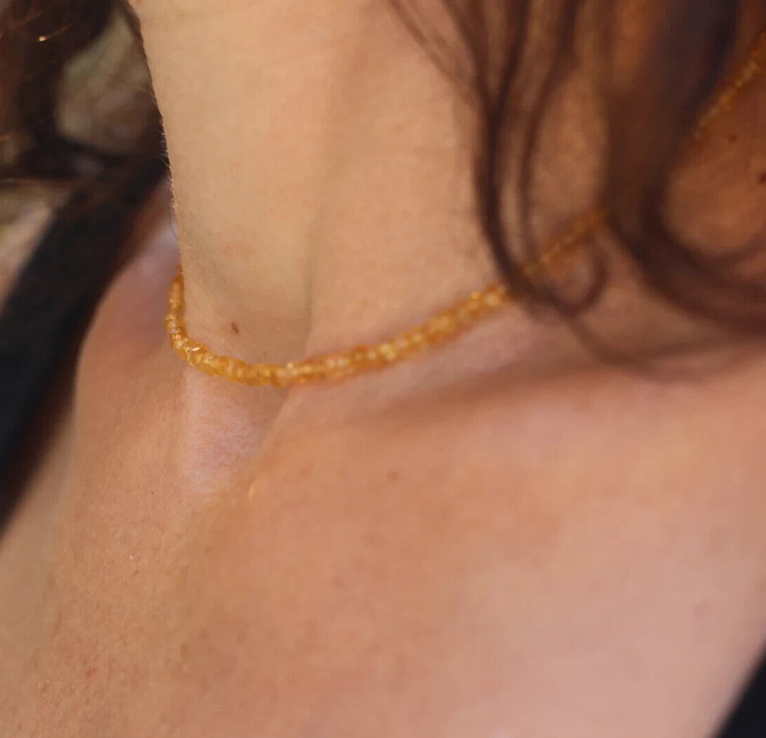 Natural Citrine Necklace 4mm Faceted Bead Choker Healing Crystal Gifts Handmade