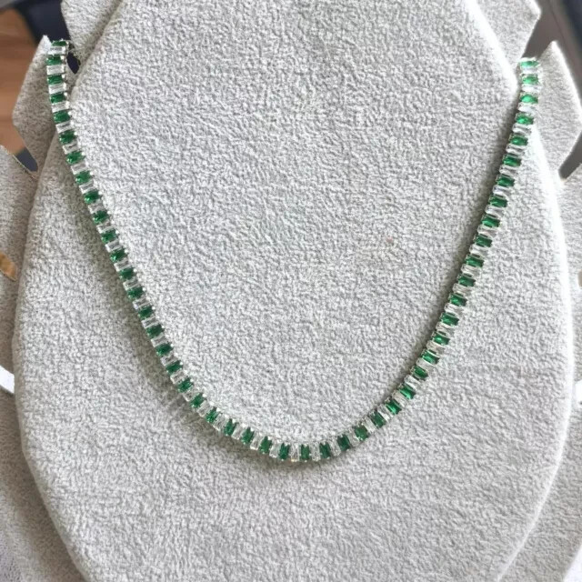 15.00Ct Baguette Cut Lab Created Emerald Tennis Necklace 14k White Gold Plated