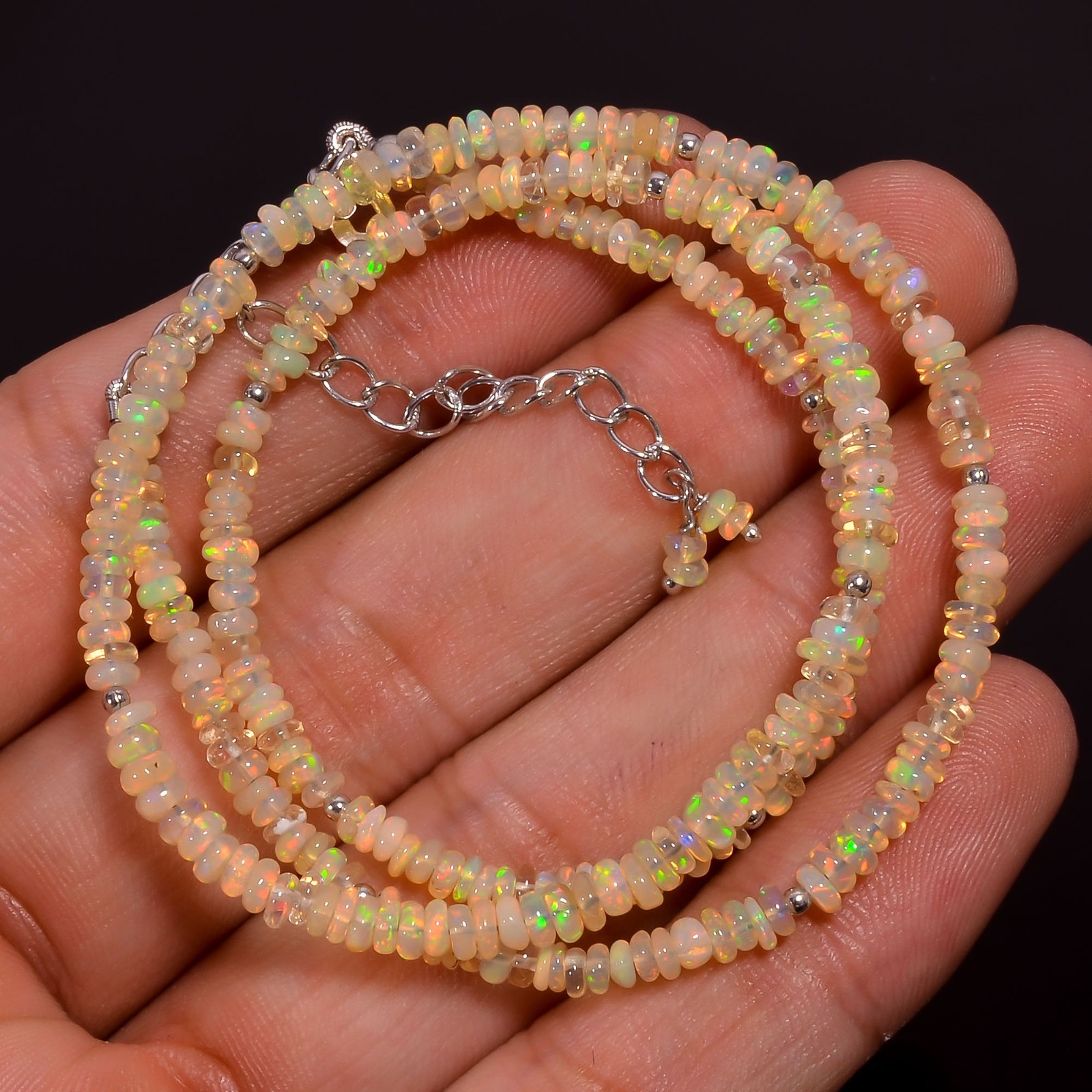 Natural Ethiopian Opal Faceted Rondelle Beads Necklace 17-19″ Adjustable P-785