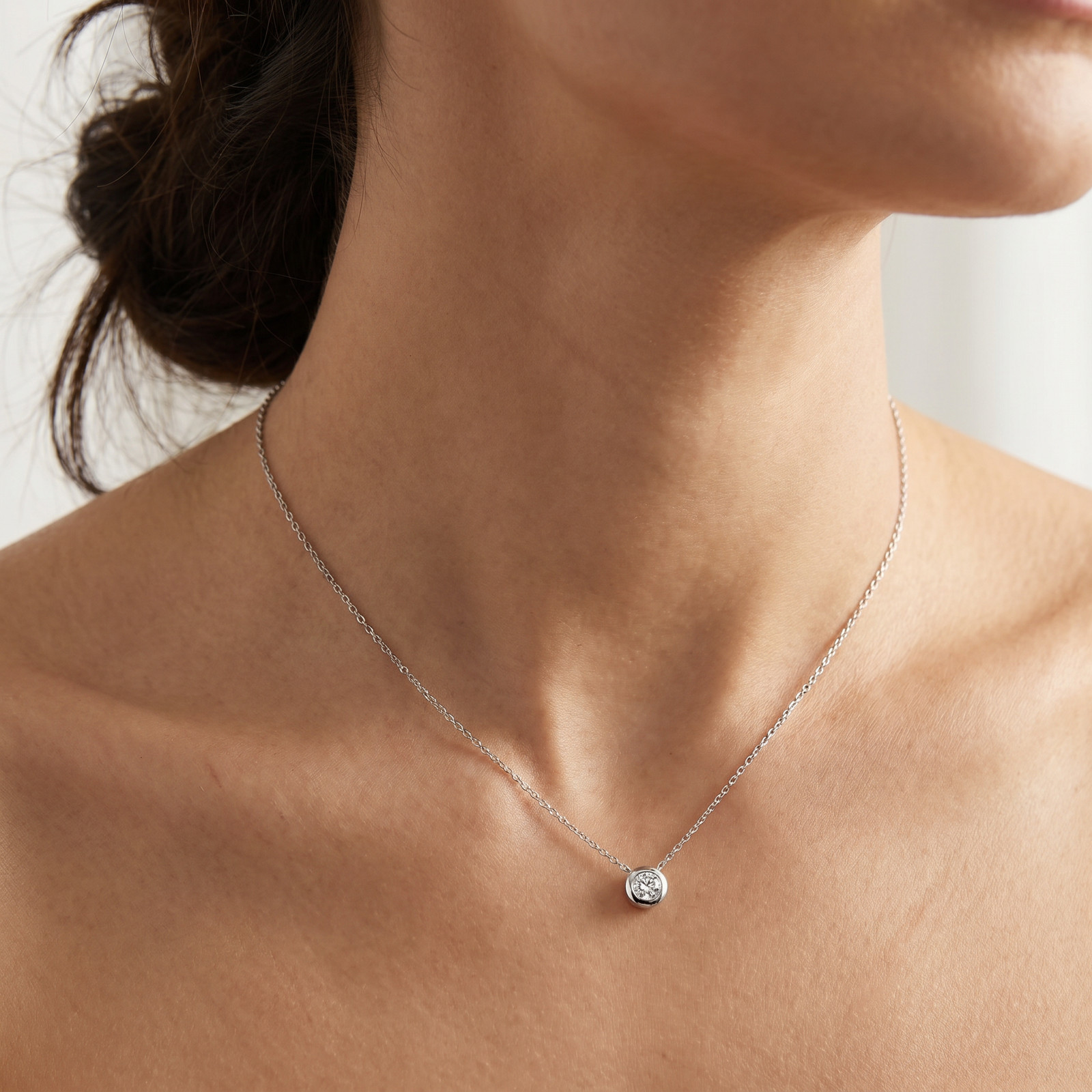 14K White Gold 1/2ct Round Cut Solitaire Diamond Solitaire Bezel Pendant