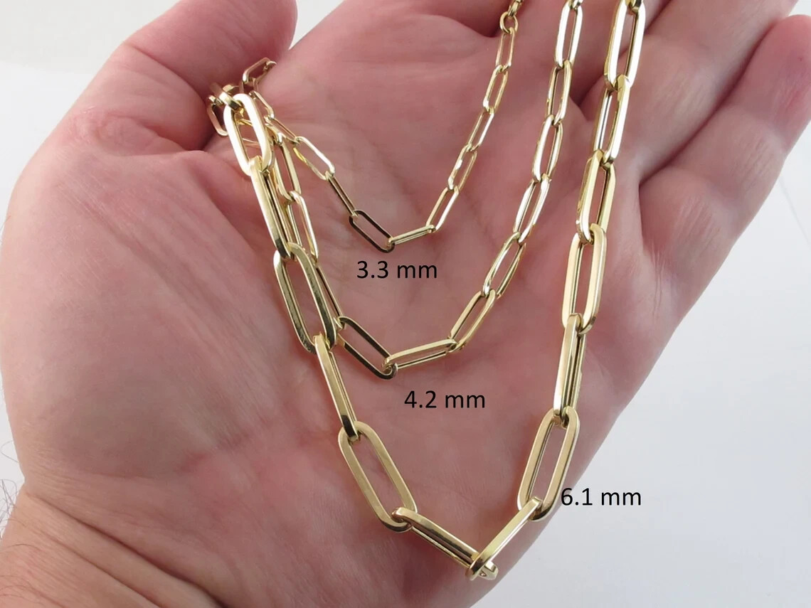 14k Yellow Gold Paperclip Chain Necklace 16″ 18″ 20″ 24″ – 1.5 mm – 6.1 mm