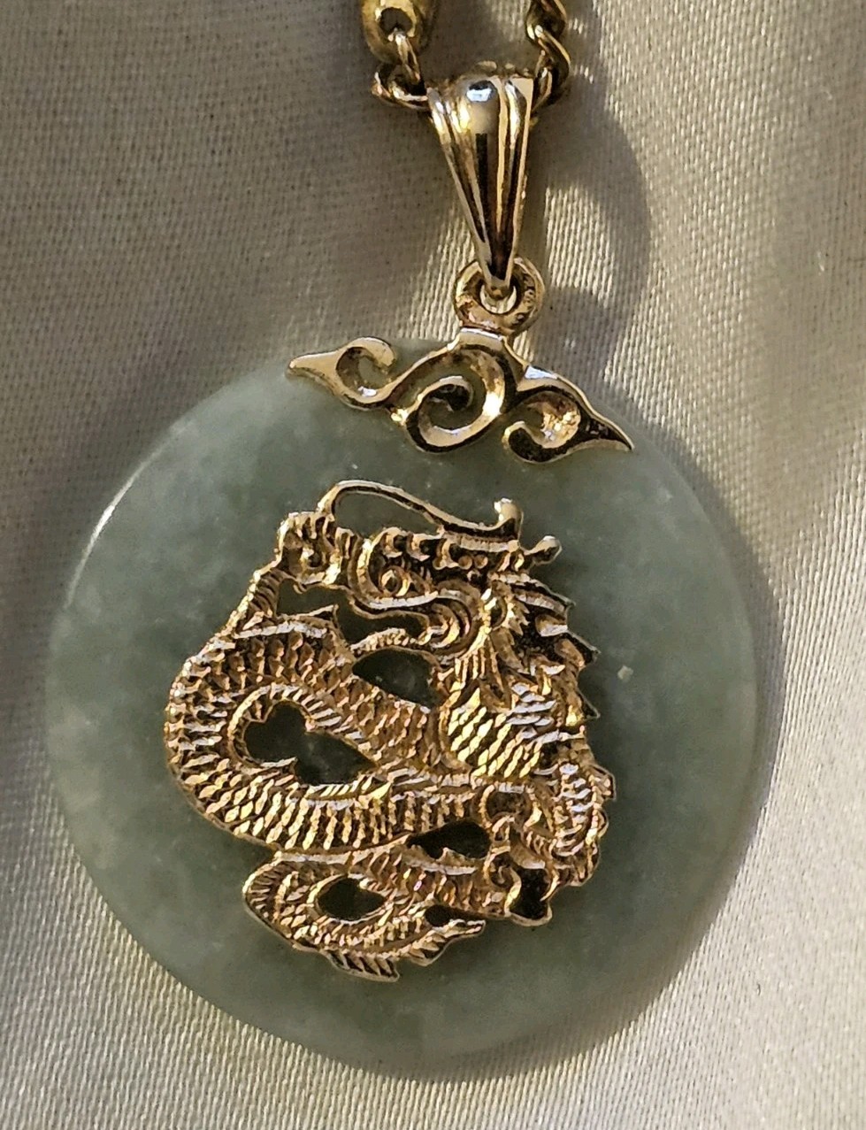 Sanuk 14K Jade Pendant / 18K 22″ Rare Design Necklace