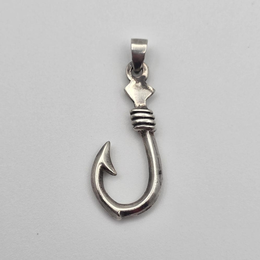 925 Sterling Silver Nautical Fish Hook Line Bait Fishing Fisherman’s Pendant