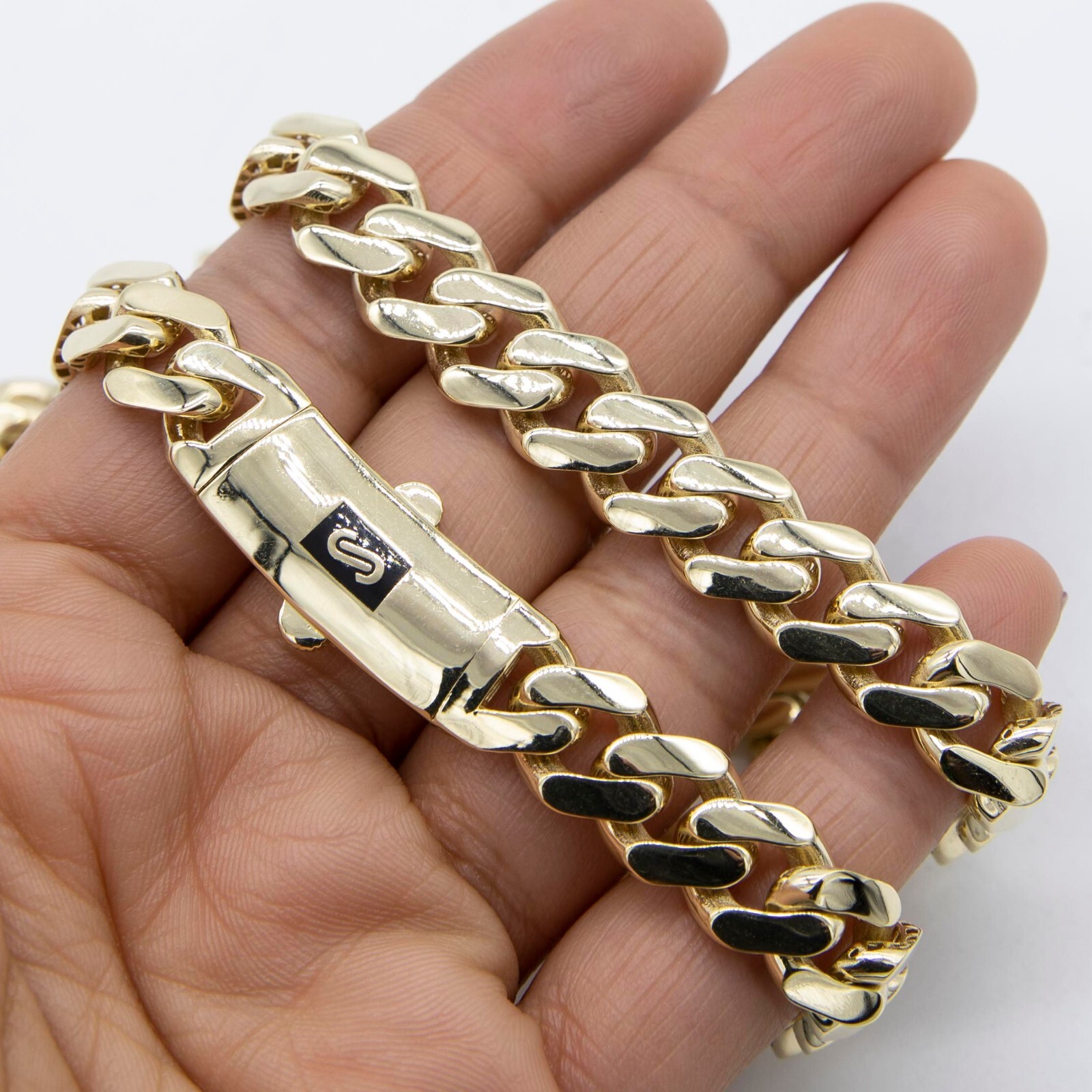 11mm Mens Miami Cuban Royal Link Chain Necklace Box Clasp Real 10K Yellow Gold