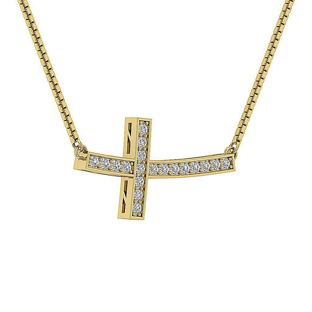 SI1 G 0.35 Ct Natural Diamond Cross Pendant Necklace 14K Solid Gold 0.55 Inch