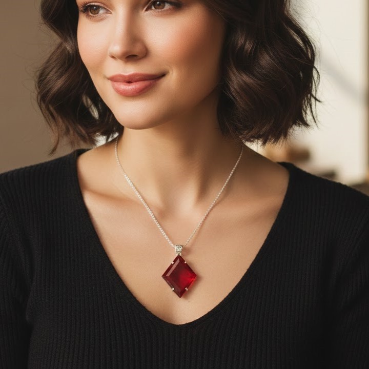 Elegant Kite Cut Red Ruby Pendant 80-90Ct – Sterling Silver Gemstone Necklace
