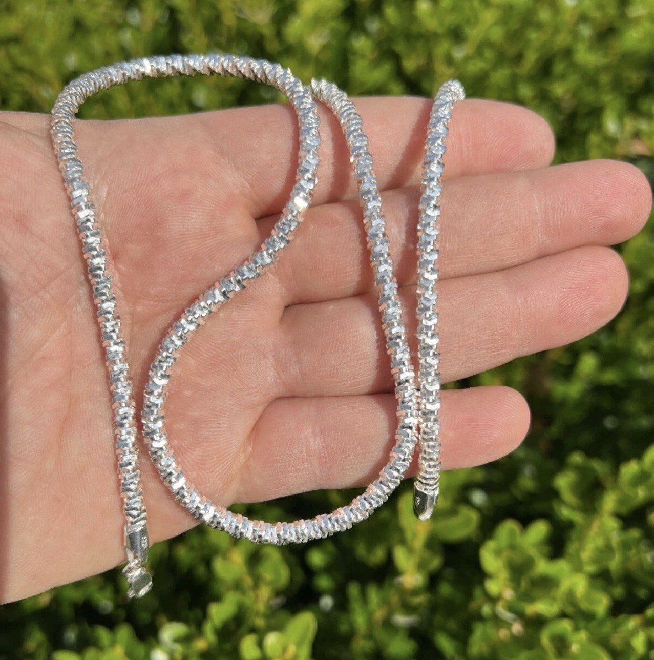 925 Silver Diamond Cut Sparkle Ice Rope Chain Necklace 4mm 22 Inches