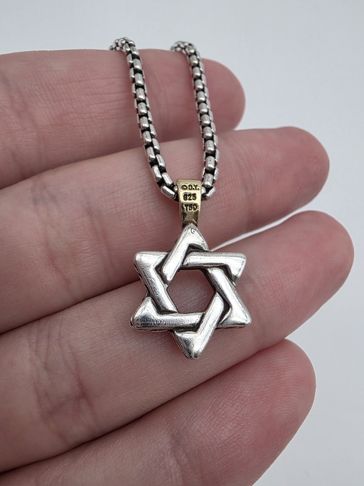 David Yurman Star of David Sterling Silver 925 And 18K Gold Pendant Necklace