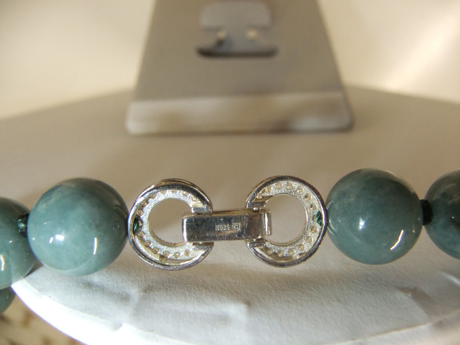Type A Olmec Jadeite & White Zircon Sterling Silver Necklace 425.30 Cts